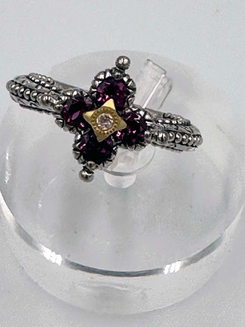 New Barbara Bixby 925 Sterling Silver & 18k Gold Garnet Stone Ring Sz 8